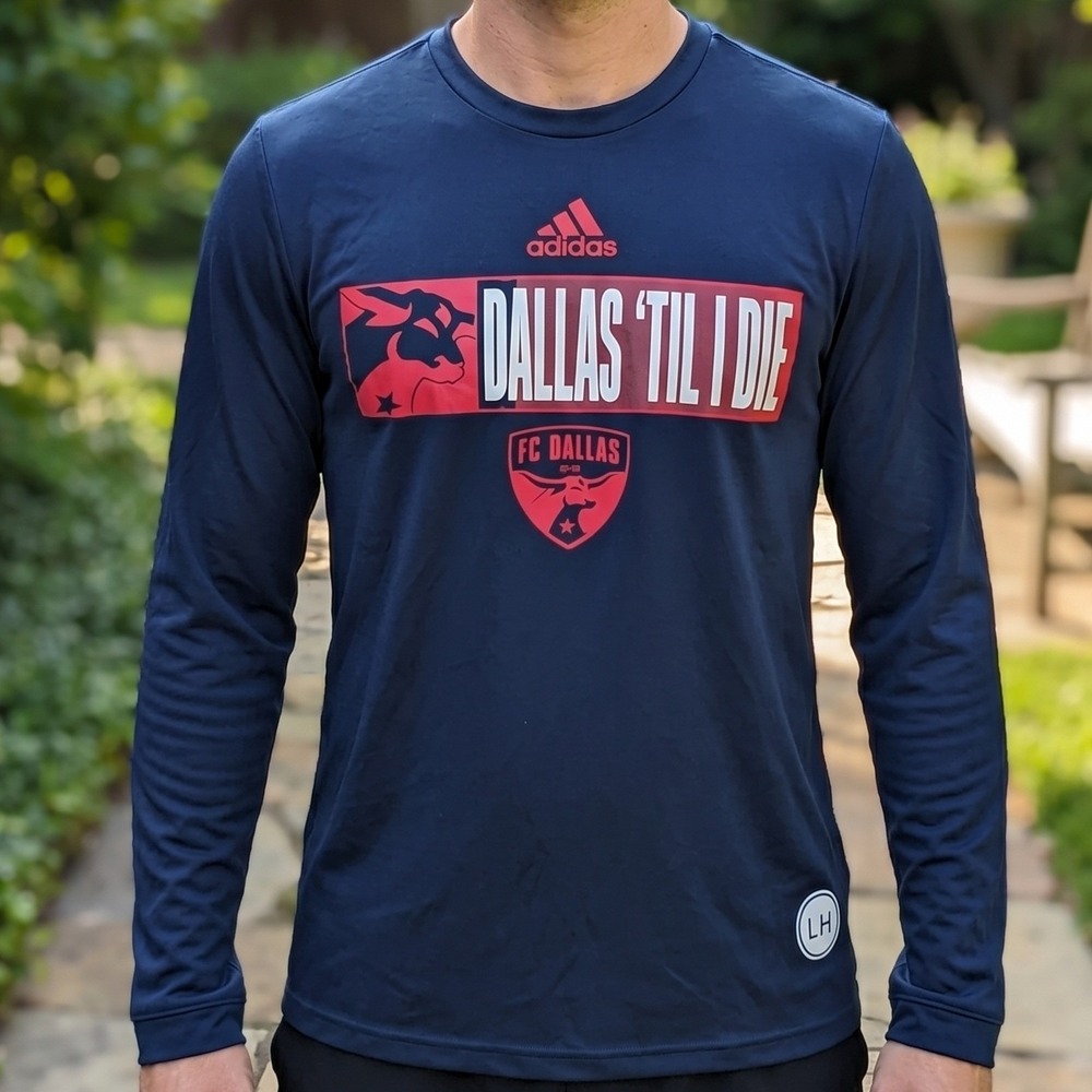 Adidas FC Dallas MLS Long Sleeve Training Shirt Navy Blue Dallas Til I Die XS